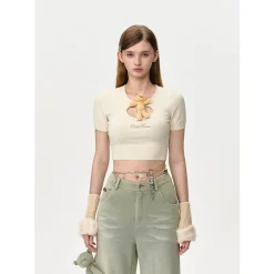 13De Marzo Doozoo Hollow Out Knit Top Beige