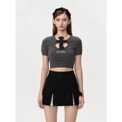 13De Marzo Doozoo Hollow Out Knit Top Dark Gray