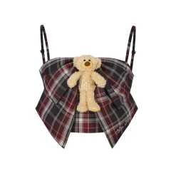 13De Marzo Doozoo Plaid Bow Tank Top Navy Blue
