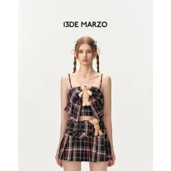 13De Marzo Doozoo Plaid Bow Tank Top Navy Blue
