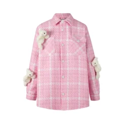 13De Marzo Doozoo Rabbits Tweed Plaid Shirt Pink