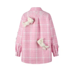 13De Marzo Doozoo Rabbits Tweed Plaid Shirt Pink