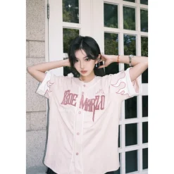13De Marzo Flame Baseball Shirt Pink