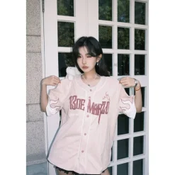 13De Marzo Flame Baseball Shirt Pink