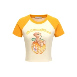 13De Marzo Fruit Printed Raglan Slim-Fit Crop Top Orange