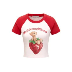 13De Marzo Fruit Printed Raglan Slim-Fit Crop Top Red