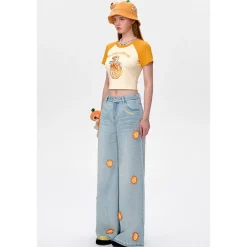 13De Marzo Fruit Printed Raglan Slim-Fit Crop Top Orange