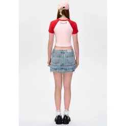 13De Marzo Fruit Printed Raglan Slim-Fit Crop Top Red