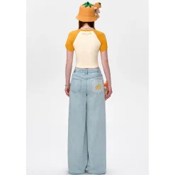 13De Marzo Fruit Printed Raglan Slim-Fit Crop Top Orange