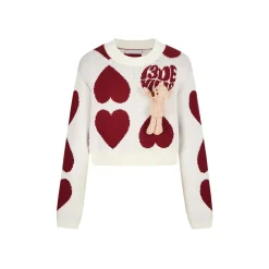 13De Marzo Heart Jacquard Short Knit Sweater White