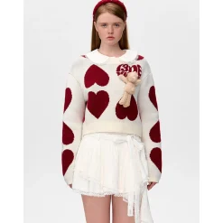13De Marzo Heart Jacquard Short Knit Sweater White