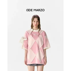 13De Marzo Hemming Diamond Checked T-Shirt Pink
