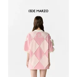 13De Marzo Hemming Diamond Checked T-Shirt Pink
