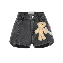 13De Marzo Logo Bead Chain Denim Shorts Black