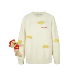 13De Marzo Luminous Golden Ingot Plush Bear Knit Sweater Beige