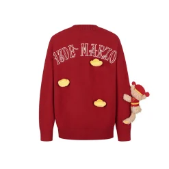 13De Marzo Luminous Golden Ingot Plush Bear Knit Sweater Red