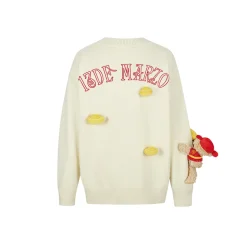 13De Marzo Luminous Golden Ingot Plush Bear Knit Sweater Beige