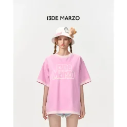 13De Marzo Outline Sketch Logo T-Shirt Pink