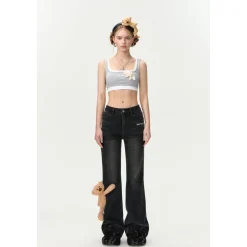 13De Marzo Patchwork Hems Loose Jeans Black