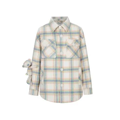 13De Marzo Plaid Bear Shirt Coat Beige