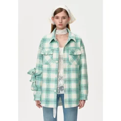 13De Marzo Plaid Bear Shirt Coat Green