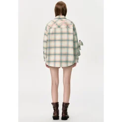 13De Marzo Plaid Bear Shirt Coat Beige