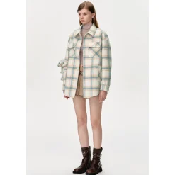 13De Marzo Plaid Bear Shirt Coat Beige