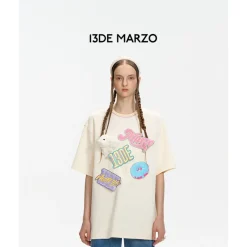 13De Marzo Plush Badges Velcro T-Shirt Cream