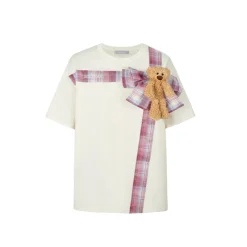 13De Marzo Plush Bear Bow Tie T-Shirt Beige
