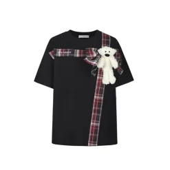 13De Marzo Plush Bear Bow Tie T-Shirt Black