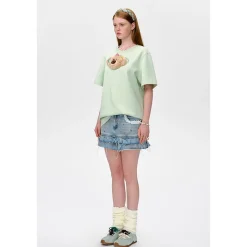 13De Marzo Plush Bear Flower Clip T-Shirt Mint Green