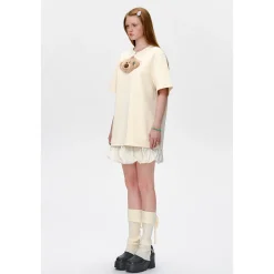 13De Marzo Plush Bear Flower Clip T-Shirt Beige