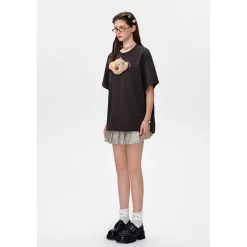 13De Marzo Plush Bear Flower Clip T-Shirt Dark Grey