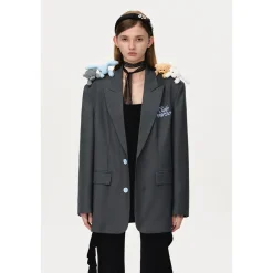 13De Marzo Plush Bear Friends Suit Jacket Gray
