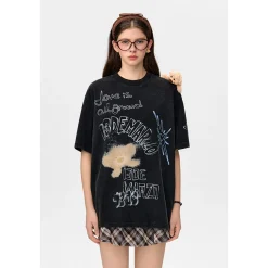13De Marzo Plush Bear Full Graffiti T-Shirt Black