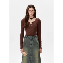 13De Marzo Plush Bear Hollow Out Slim-Fit Top Brown