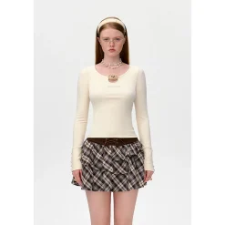 13De Marzo Plush Bear Hollow Out Slim-Fit Top White