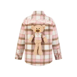 13De Marzo Plush Bear Plaid Furry Shirt Pink