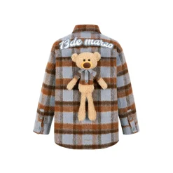 13De Marzo Plush Bear Plaid Furry Shirt Blue