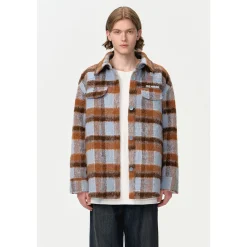 13De Marzo Plush Bear Plaid Furry Shirt Blue