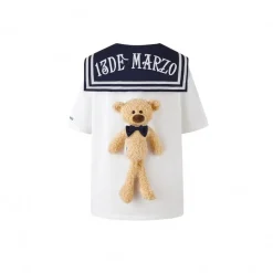 13De Marzo Plush Bear Sailor Collar Tee White