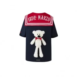 13De Marzo Plush Bear Sailor Collar Tee Navy