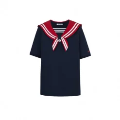 13De Marzo Plush Bear Sailor Collar Tee Navy
