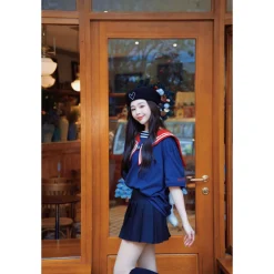 13De Marzo Plush Bear Sailor Collar Tee Navy