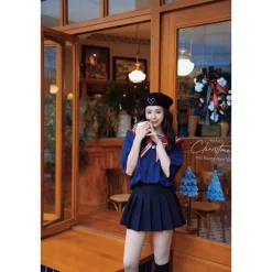 13De Marzo Plush Bear Sailor Collar Tee Navy