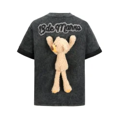 13De Marzo Plush Bear Sequins Logo T-Shirt Washed Black
