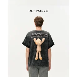 13De Marzo Plush Bear Sequins Logo T-Shirt Washed Black
