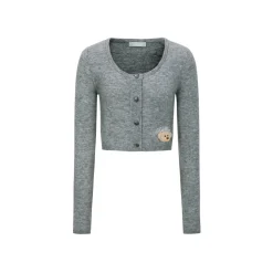 13De Marzo Plush Bear Short Knit Cardigan Dark Grey