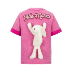13De Marzo Plush Rabbit Sequins Logo T-Shirt Washed Pink