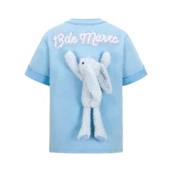 13De Marzo Plush Rabbit Sequins Logo T-Shirt Washed Blue